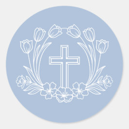 Cruz floral simple en Pegatina azul claro