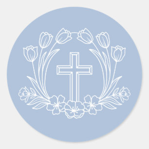 Cruz floral simple en Pegatina azul claro