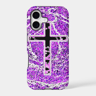 CRUZ NEGRA Y ROSA CON FONDO PURPURA