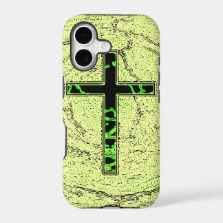 CRUZ NEGRA Y VERDE CON FONDO DE MÁRMOL