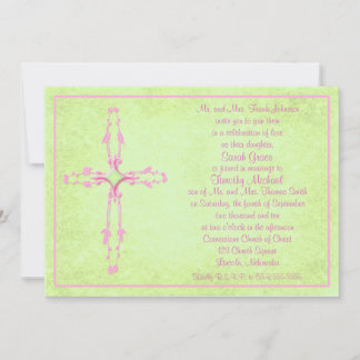Cruz rosa Cristiana en Invitación a la Boda Verde