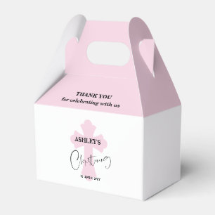 Cruz Rosa Ligera Christening Gracias Caja De Favor