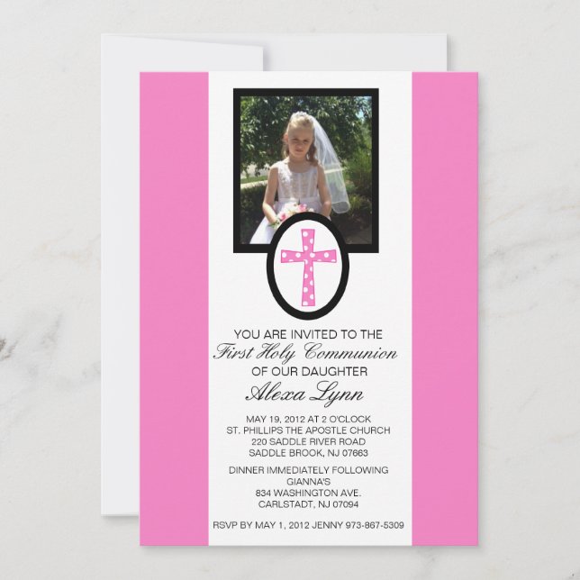 Cruz rosada con la invitación de la comunión de la (Anverso)