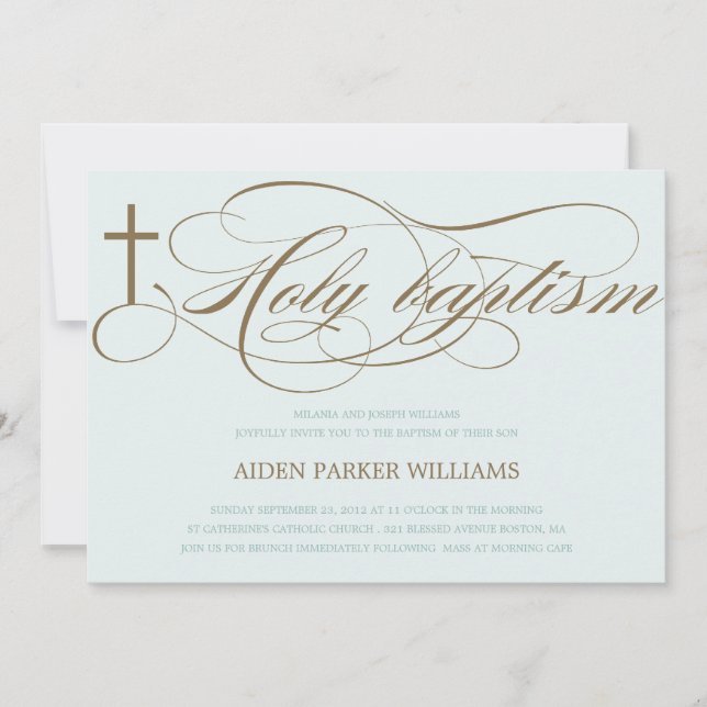 CRUZ SAGRADA AZUL Y MARRÓN| INVITACIÓN AL BAPTISMO (Anverso)