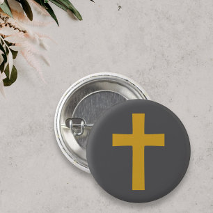 Cruz simple de oro en botón negro