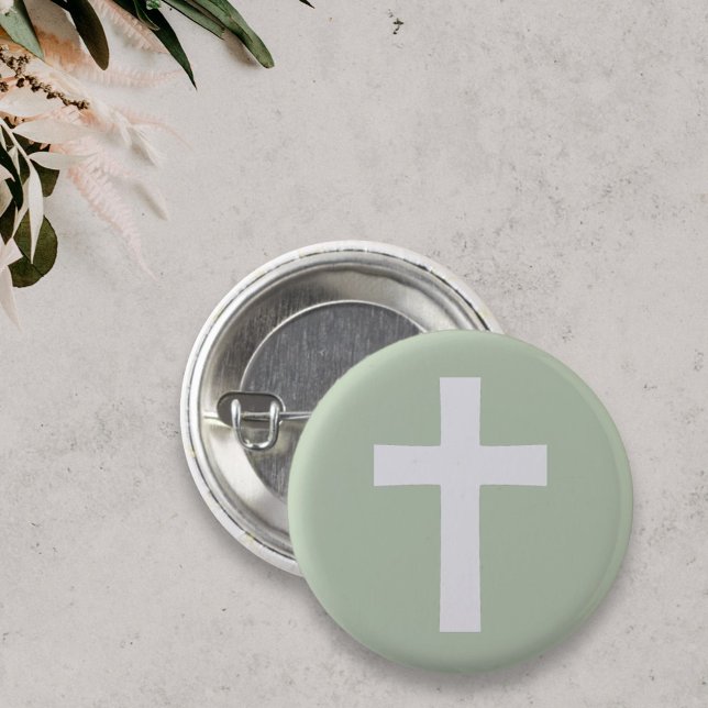 Cruz simple en botón verde (White Cross on Green Button)