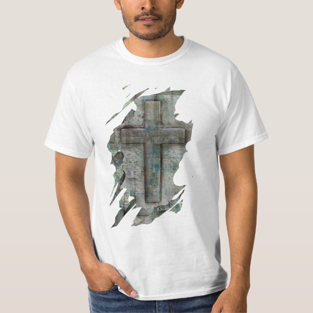 cruz sólida de roca, camisetas cristianos, diseños (Anverso)