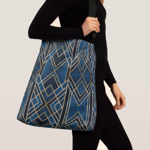 Cruzado Bolso bandolera - Art Deco azul y dorado espejado
