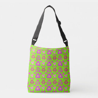 Cruzado Bolso Crossbody de Patrón Ogee Verde y Magenta
