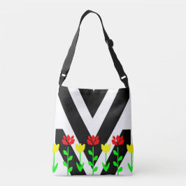 Cruzado Bolso de arte floral moderno Chevron y Flores
