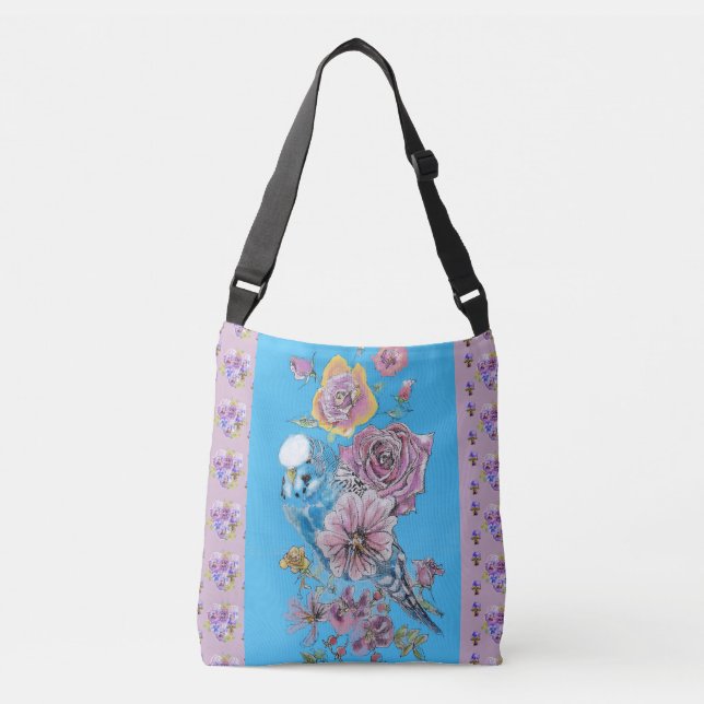 Cruzado Bolso de arte para damas con flores de acuarela de (Anverso)