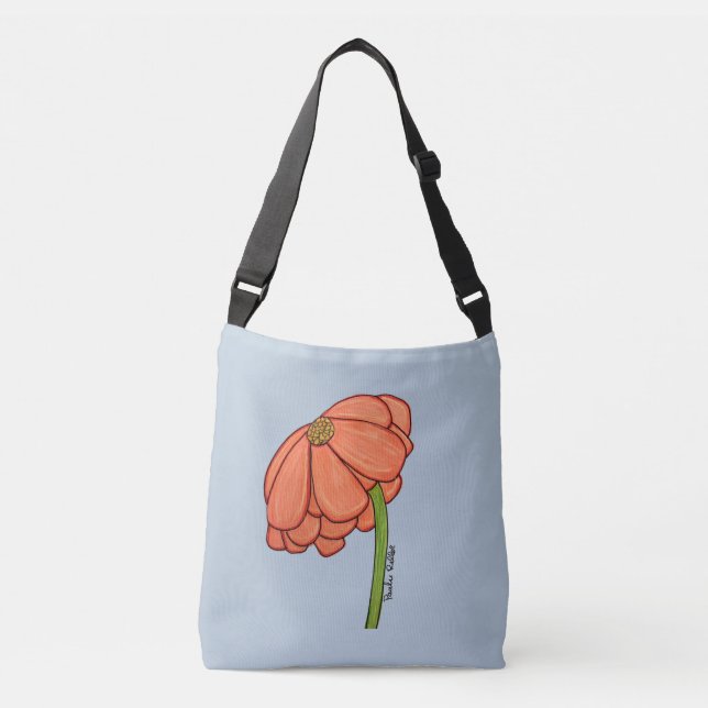 Cruzado Bolso de flores naranjas con fondo azul (Anverso)