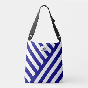 Cruzado Bolso de mano de monograma a rayas azules y blanca