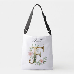 Cruzado Bolso Elegante de Floral de Oro con Letra F
