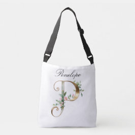 Cruzado Bolso Elegante de Floral de Oro con Letra P
