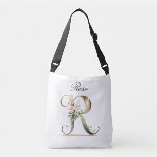 Cruzado Bolso Elegante de Floral de Oro con Letra R
