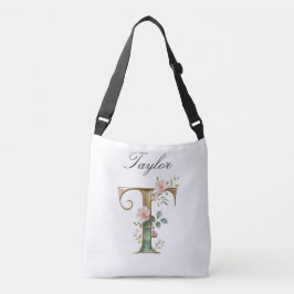 Cruzado Bolso Elegante de Floral de Oro con Letra T