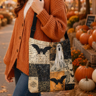 Cruzado Bolso Gótico de Collage de Halloween con Fantasma
