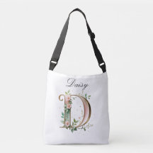 Bolso transversal con letra D floral dorada elegan