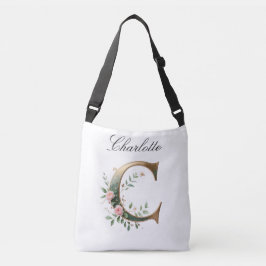 Cruzado Bolso transversal con letra floral dorada elegante