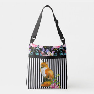 Cruzado Fox rojo floral y bolso de Crossbody de la raya