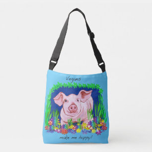 Cruzado ¡Los veganos me hacen feliz! Bolso lindo del cerd