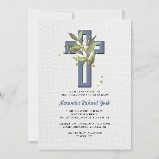 Cruzar con helechos Invitación religiosa (Anverso)