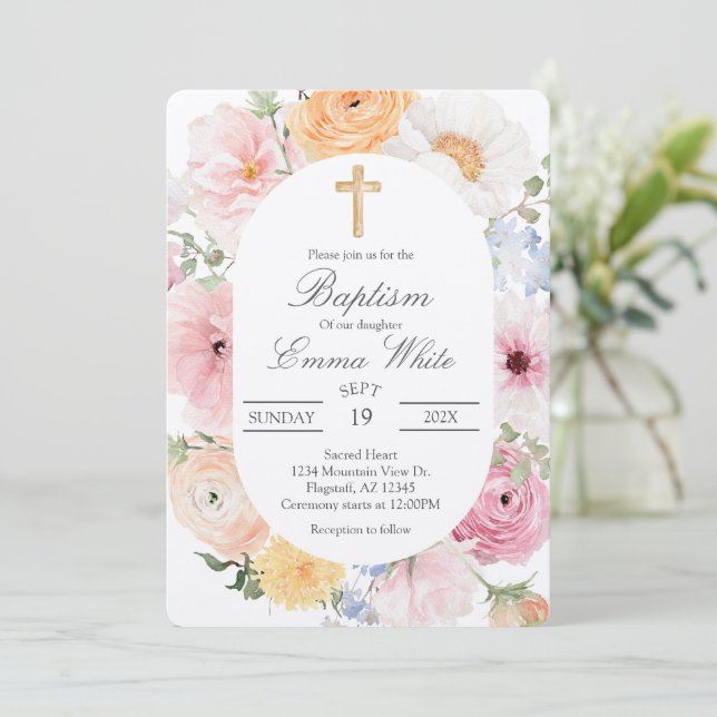 Cruzifixión  invitación de bautizo (Anverso de pie)