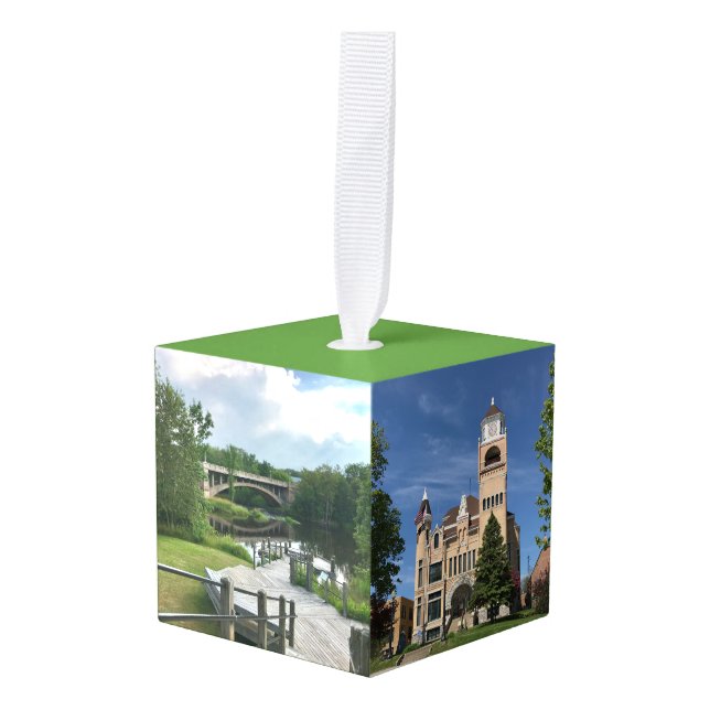 Crystal Falls, MI Cubo Ornamento (Anverso en perspectiva)