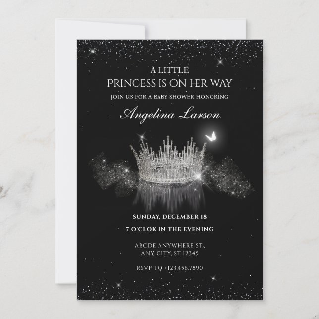 Crystal Princess Crown baby ducha Invitación (Anverso)
