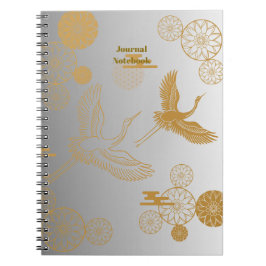 CUADERNO 縁起の良い金色の日本の鶴模様《白×シルバー》ジャーナル