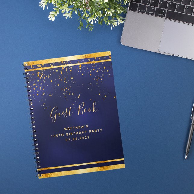 Cuaderno 100.ª fiesta de cumpleaños 100 libro de oro azul o (Subido por el creador)