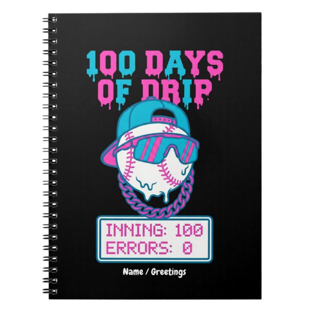Cuaderno 100 Days of Drip 0 Errors Baseball School Swag  (Frente)