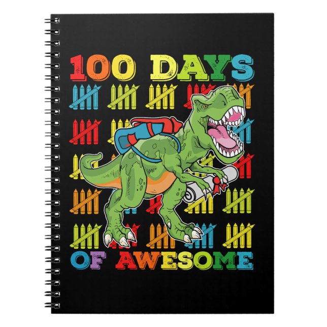 Cuaderno 100 días de impresionante escuela T Rex Dinosaur (Frente)