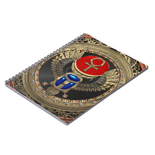 Cuaderno [100] Sagrado Scarab egipcio alado de oro con Ankh