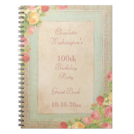 Cuaderno 100a fiesta de cumpleaños de los rosas elegantes