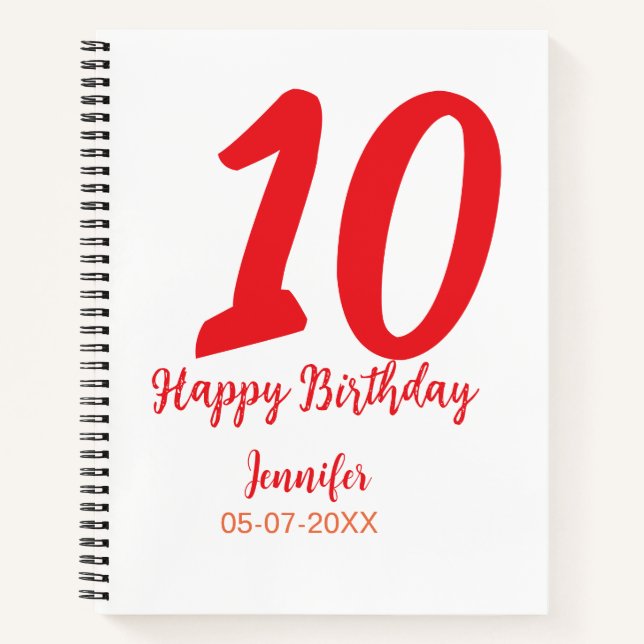 Cuaderno 10.ª fecha de adición de cumpleaños año plantilla  (Anverso)