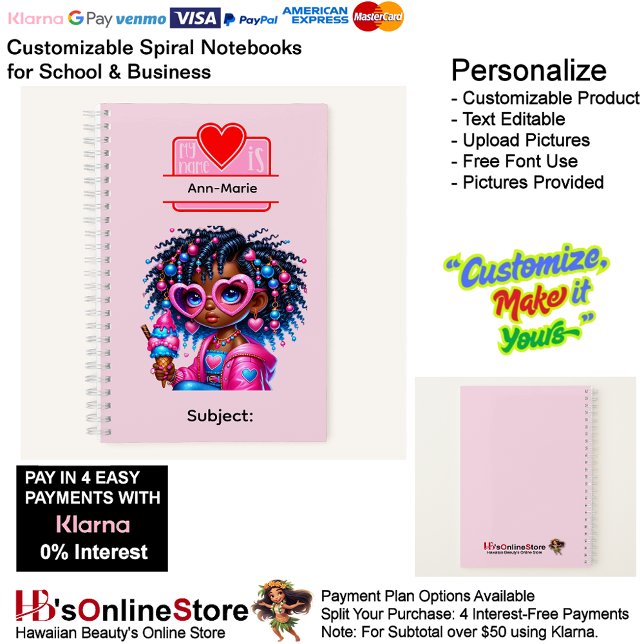 Cuaderno 10 African American Girl Writing Supplies Students (10 African American Girl Writing Supplies Students Notebook.)