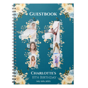 Cuaderno 11.ª foto de cumpleaños libro de invitados de flor