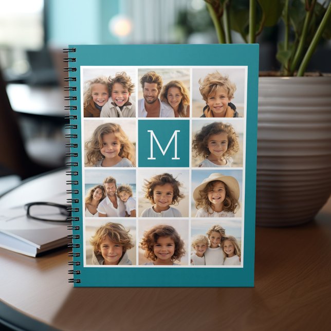 Cuaderno 11 Cuadrícula de Colaje con Monograma (Personalized notebook - add photos and custom text)