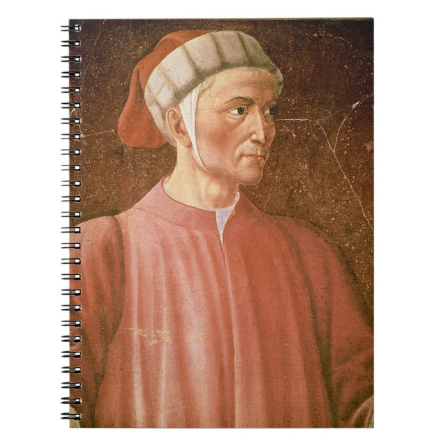 Cuaderno 1265-1321) detalles de su busto, franco de Dante (Frente)