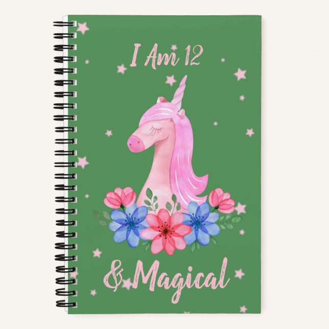 Cuaderno 12 años, tengo 12 años y unicornio mágico (Anverso)
