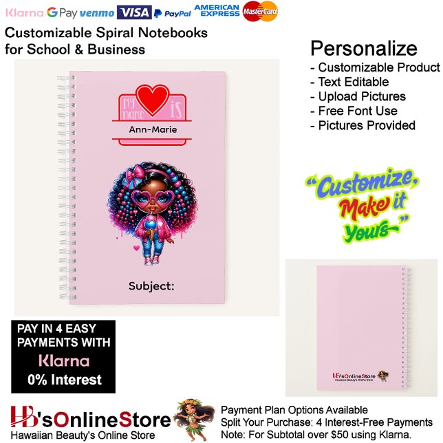 Cuaderno 13 African American Girl Writing Supplies Students (13 African American Girl Writing Supplies Students Notebook.)