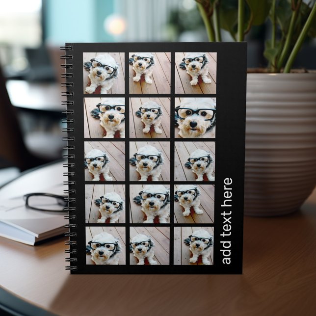 Cuaderno 15 Collage de fotos con texto san serif - blanco n (Personalized notebook with photos and text)