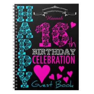 Cuaderno 16° Libro de Invitado Personalizado de la Celebra