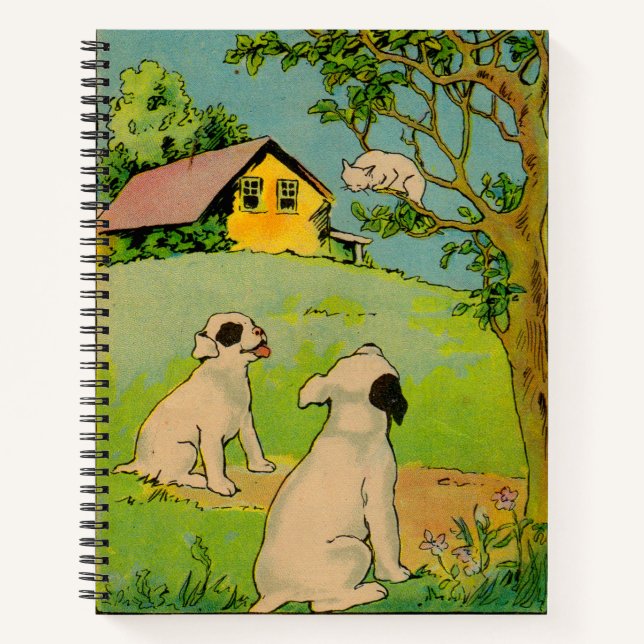 Cuaderno 1914 dos perros y un pequeño gato blanco (Anverso)