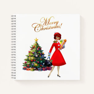 Cuaderno 1950 Dama Vintage Feliz Navidad 