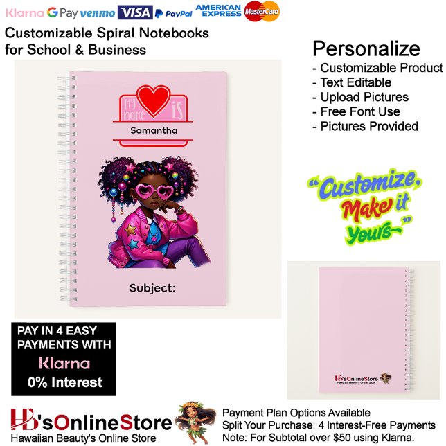 Cuaderno 1 African American Girl Writing Supplies Students  (1 African American Girl Writing Supplies Students Notebook.)