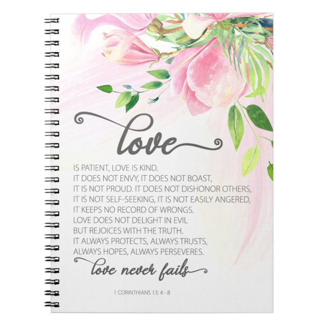 Cuaderno 1 Corintios 13:4-8 El amor es la Magnolia rosa del (Frente)