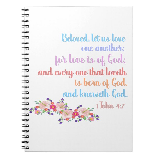 Cuaderno 1 Juan 4:7 Biblia Verse texto arcoiris (Frente)
